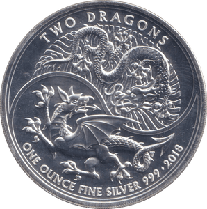 2018 999 SILVER 1 OZ TWO POUNDS TWO DRAGONS - SILVER BRITANNIA - Cambridgeshire Coins