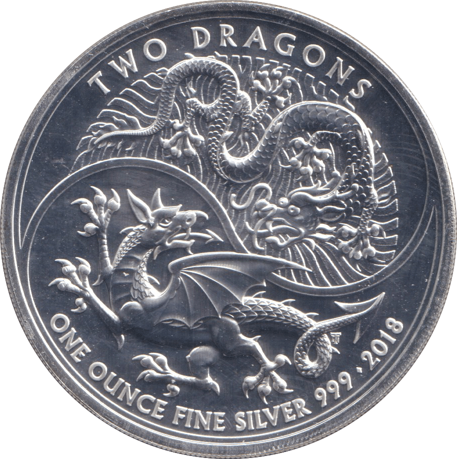 2018 999 SILVER 1 OZ TWO POUNDS TWO DRAGONS - SILVER BRITANNIA - Cambridgeshire Coins