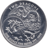 2018 999 SILVER 1 OZ TWO POUNDS TWO DRAGONS - SILVER BRITANNIA - Cambridgeshire Coins