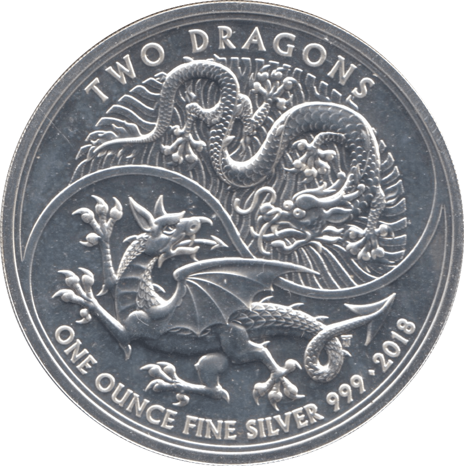 2018 BRILLIANT UNCIRCULATED SILVER TWO DRAGONS ONE OUNCE TWO POUNDS - Cambridgeshire Coins