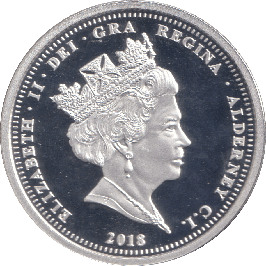 2018 CORONATION ANNIVERSARY SILVER PLATED FIVE POUND ALDERNEY - WORLD COINS - Cambridgeshire Coins