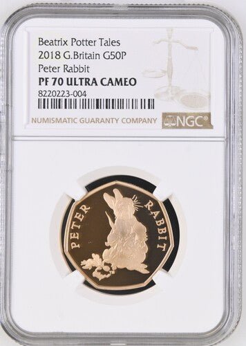 2018 GOLD 50P BEATRIX POTTER TALES PETER RABBIT PF 70 ULTRA CAMEO NGC ...