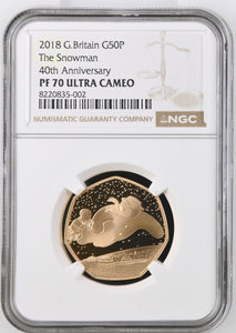 2018 GOLD 50P THE SNOWMAN 40TH ANNIVERSARY PF 70 ULTRA CAMEO ( TOP POP ) - NGC GOLD 50P - Cambridgeshire Coins