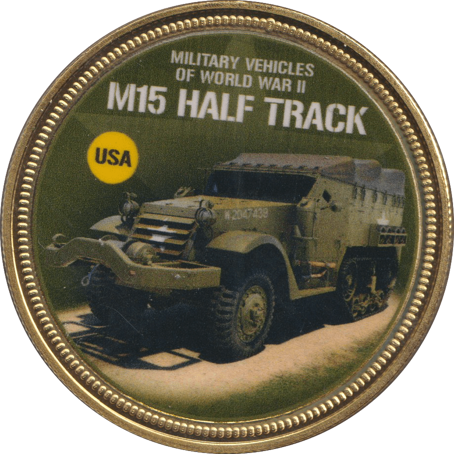 2018 GOLD PLATED MEDAL MILITARY VEHICLES M15 HALF TRACK - WORLD COINS - Cambridgeshire Coins