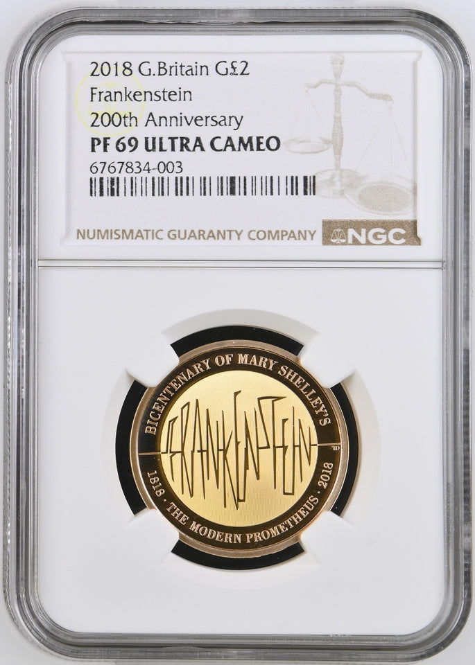 2018 GOLD PROOF £2 FRANKENSTEIN 200TH ANNIVERSARY ULTRA CAMEO PF 69 - NGC GOLD £2 - Cambridgeshire Coins