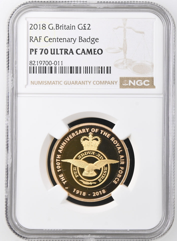 2018 GOLD PROOF £2 RAF CENTENARY BADGE PF70 ULTRA CAMEO - NGC GOLD £2 - Cambridgeshire Coins