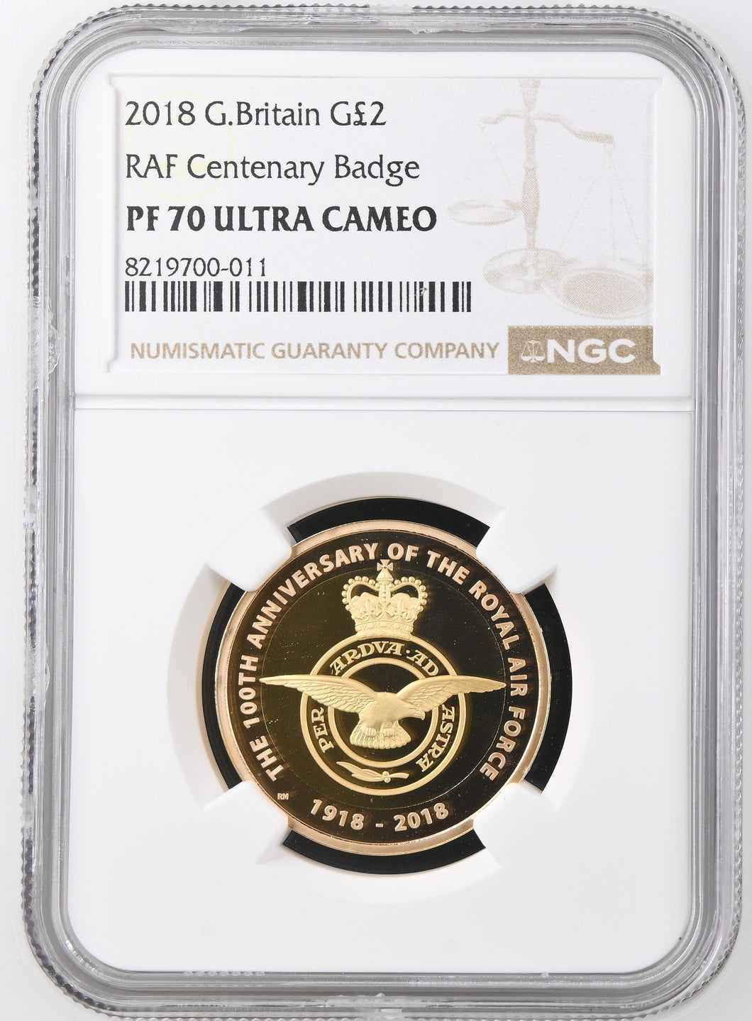 2018 GOLD PROOF £2 RAF CENTENARY BADGE PF70 ULTRA CAMEO - NGC GOLD £2 - Cambridgeshire Coins