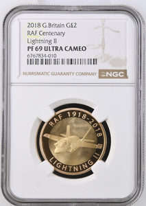 2018 GOLD PROOF £2 RAF CENTENARY LIGHTNING II PF 69 - NGC GOLD £2 - Cambridgeshire Coins