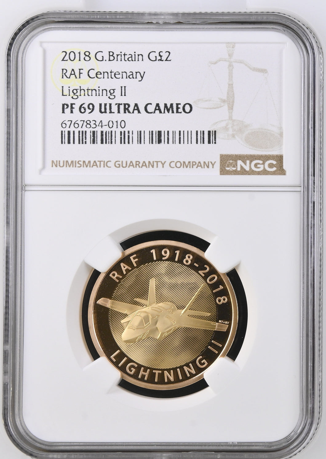 2018 GOLD PROOF £2 RAF CENTENARY LIGHTNING II PF 69 - NGC GOLD £2 - Cambridgeshire Coins