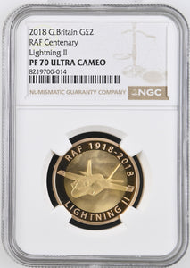 2018 GOLD PROOF £2 RAF CENTENARY LIGHTNING II PF70 ULTRA CAMEO - NGC GOLD £2 - Cambridgeshire Coins