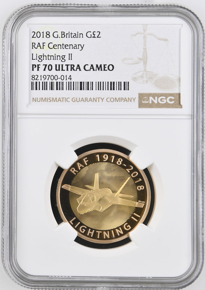 2018 GOLD PROOF £2 RAF CENTENARY LIGHTNING II PF70 ULTRA CAMEO - NGC GOLD £2 - Cambridgeshire Coins