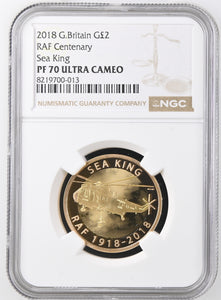 2018 GOLD PROOF £2 RAF CENTENARY SEA KING PF70 ULTRA CAMEO - NGC GOLD £2 - Cambridgeshire Coins