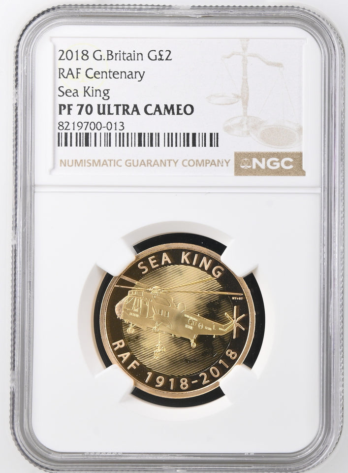 2018 GOLD PROOF £2 RAF CENTENARY SEA KING PF70 ULTRA CAMEO - NGC GOLD £2 - Cambridgeshire Coins