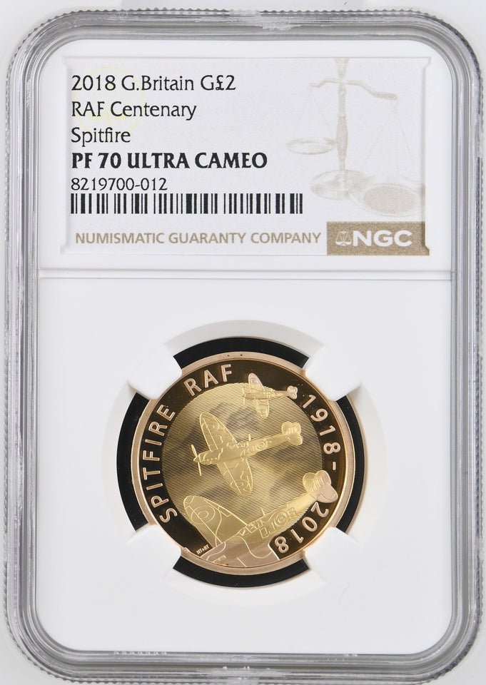 2018 GOLD PROOF £2 RAF CENTENARY SPITFIRE PF70 ULTRA CAMEO - NGC GOLD £2 - Cambridgeshire Coins