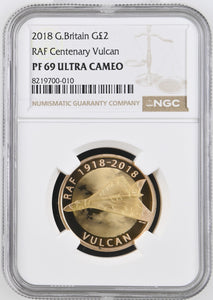 2018 GOLD PROOF £2 RAF CENTENARY VULCAN PF 69 ULTRA CAMEO - NGC GOLD £2 - Cambridgeshire Coins