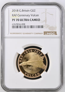 2018 GOLD PROOF £2 RAF CENTENARY VULCAN ULTRA CAMEO PF 70 - NGC GOLD £2 - Cambridgeshire Coins