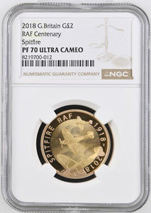 2018 GOLD PROOF £2 RAF SPITFIRE NGC PF70 ULTRA CAMEO - NGC GOLD £2 - Cambridgeshire Coins