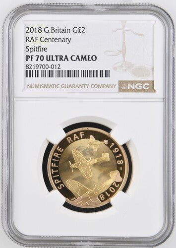 2018 GOLD PROOF £2 RAF SPITFIRE NGC PF70 ULTRA CAMEO - NGC GOLD £2 - Cambridgeshire Coins