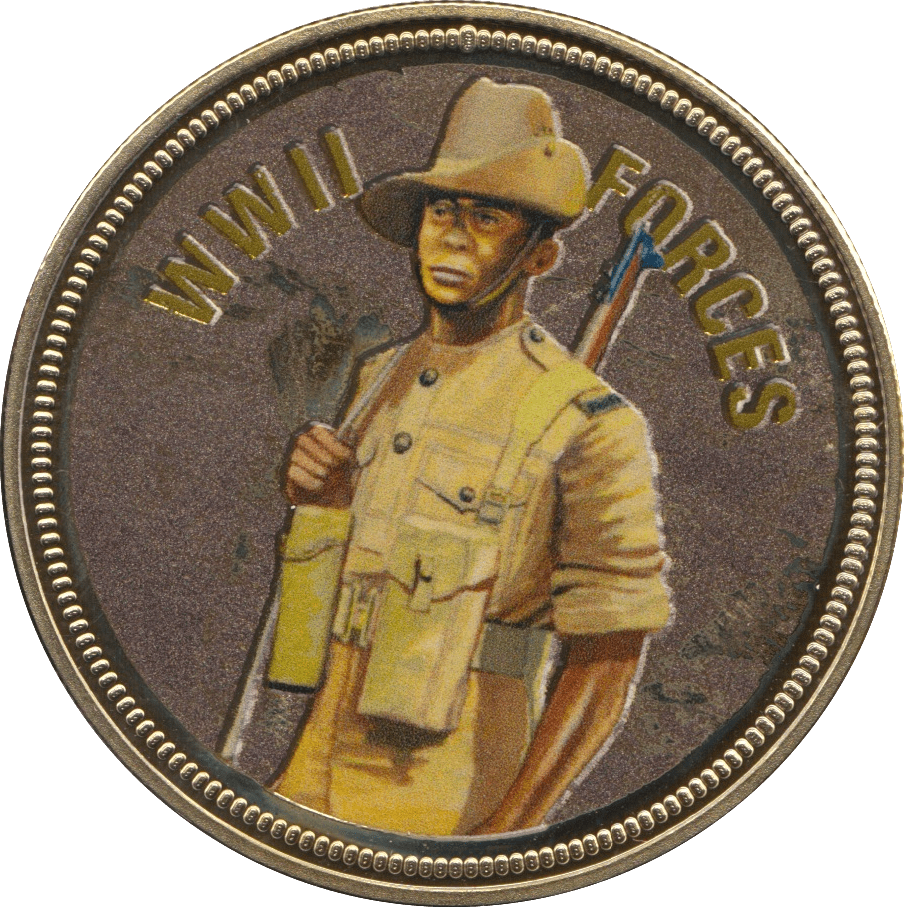 2018 PROOF CARAT GOLD PLATED COMMEMORATIVE WWII FORCES - WORLD COINS - Cambridgeshire Coins