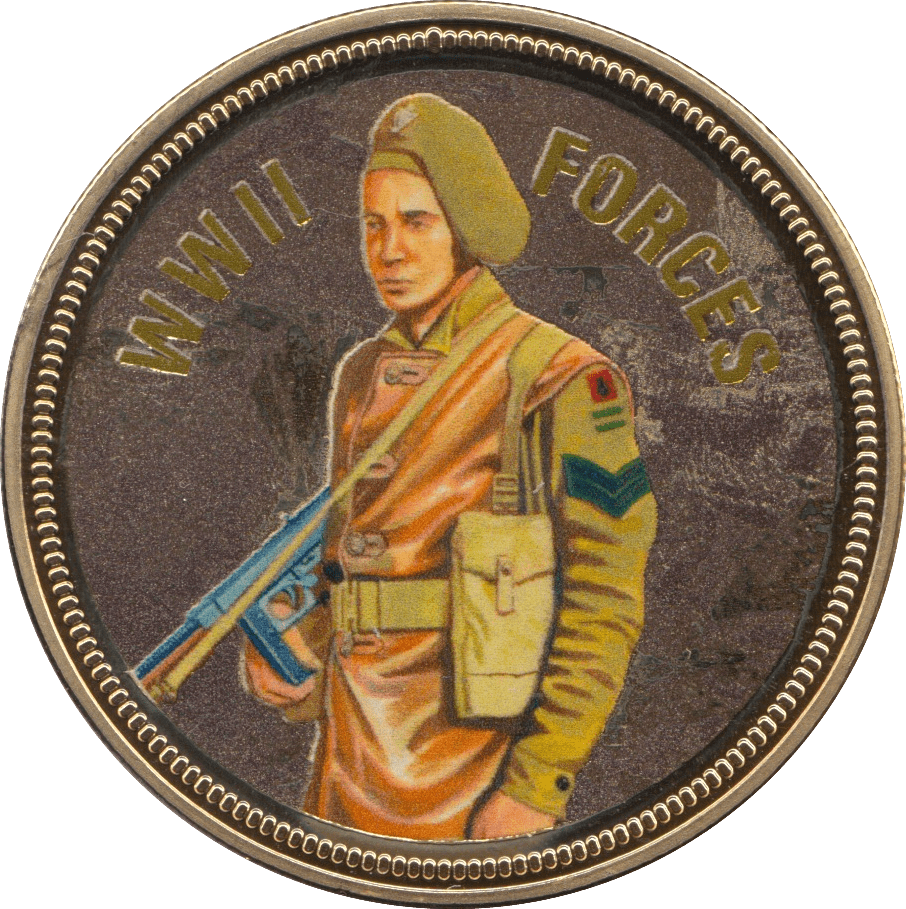 2018 PROOF CARAT GOLD PLATED COMMEMORATIVE WWII FORCES - WORLD COINS - Cambridgeshire Coins
