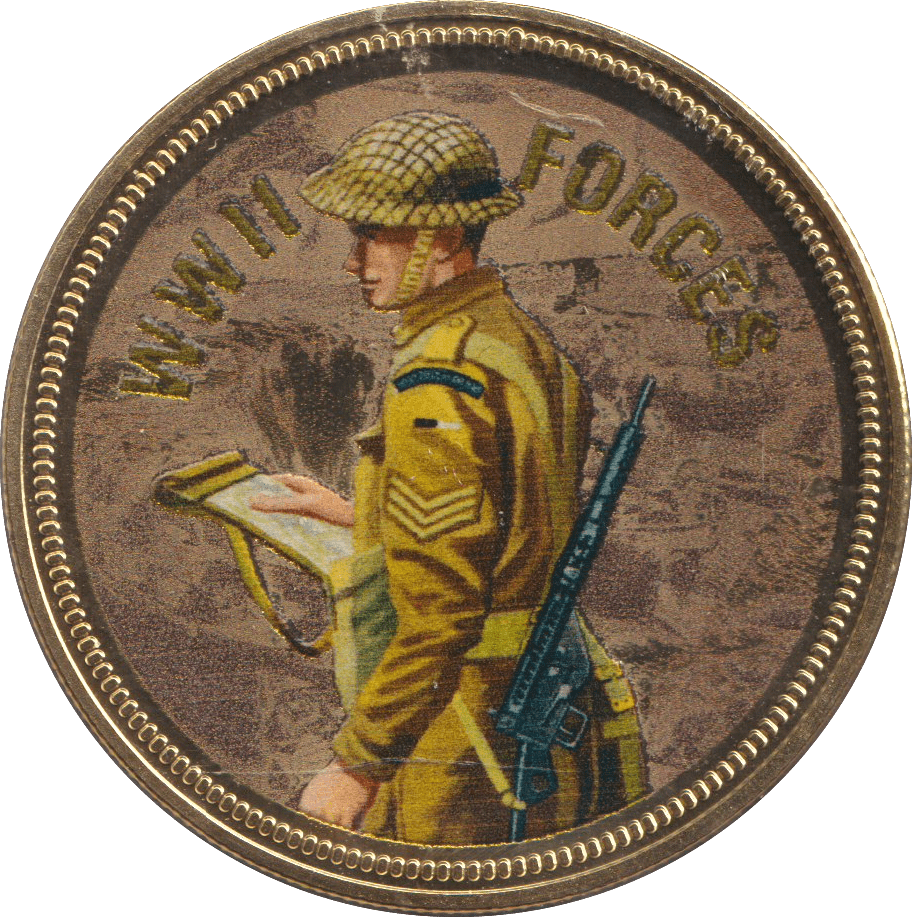 2018 PROOF CARAT GOLD PLATED COMMEMORATIVE WWII FORCES - WORLD COINS - Cambridgeshire Coins