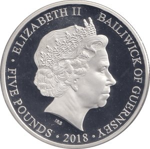 2018 SILVER FIVE POUNDS GUERNSEY - SILVER WORLD COINS - Cambridgeshire Coins