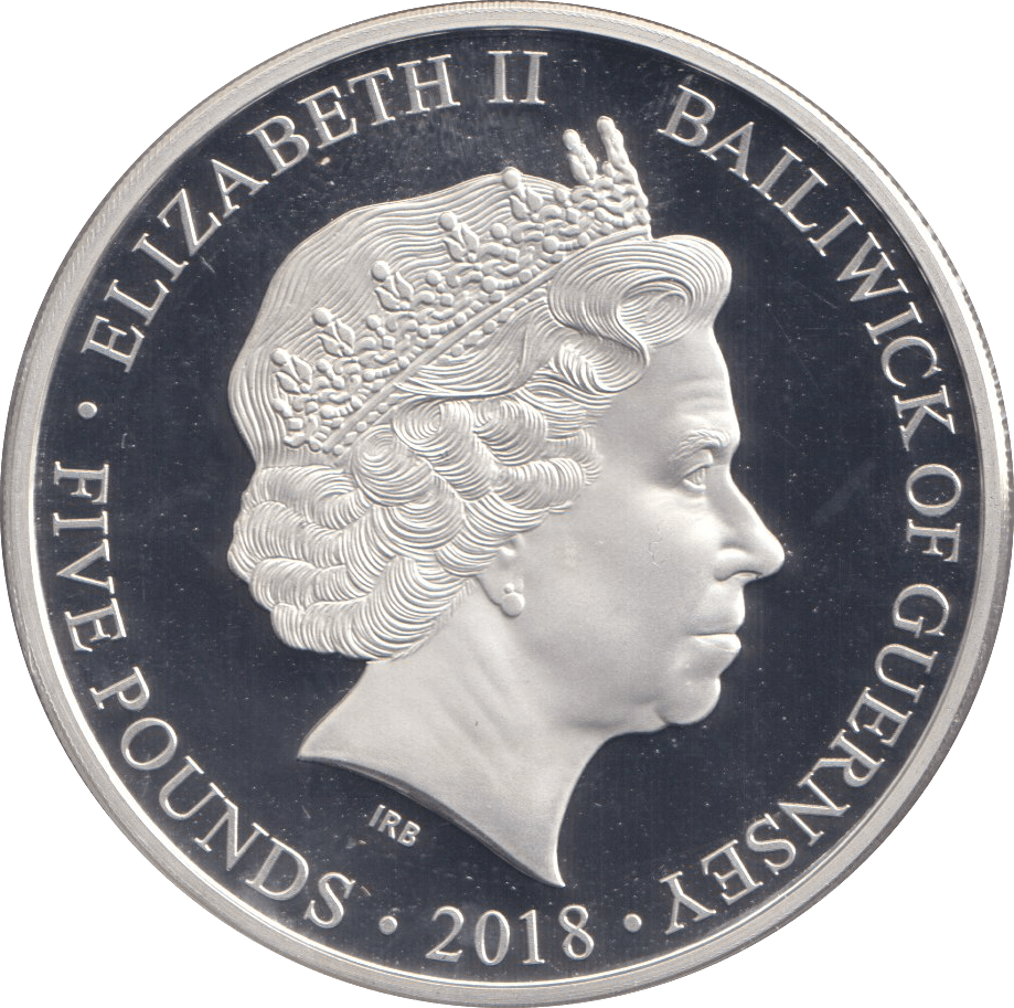 2018 SILVER FIVE POUNDS GUERNSEY - SILVER WORLD COINS - Cambridgeshire Coins