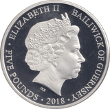2018 SILVER FIVE POUNDS GUERNSEY - SILVER WORLD COINS - Cambridgeshire Coins