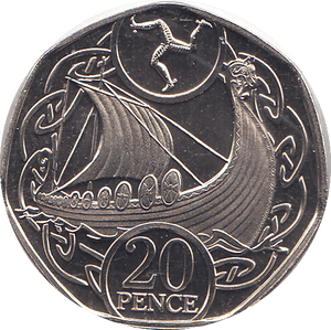 2019 20 PENCE VIKING SHIP ISLE OF MAN ( BU ) - WORLD COINS - Cambridgeshire Coins