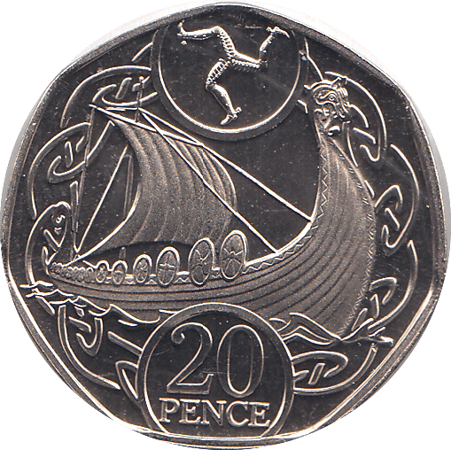 2019 20 PENCE VIKING SHIP ISLE OF MAN ( BU ) - WORLD COINS - Cambridgeshire Coins