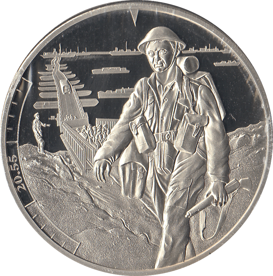 2019 £5 JERSEY 20:55 BRITISH TROOPS SECURE ARROMANCHES - £5 Proof - Cambridgeshire Coins