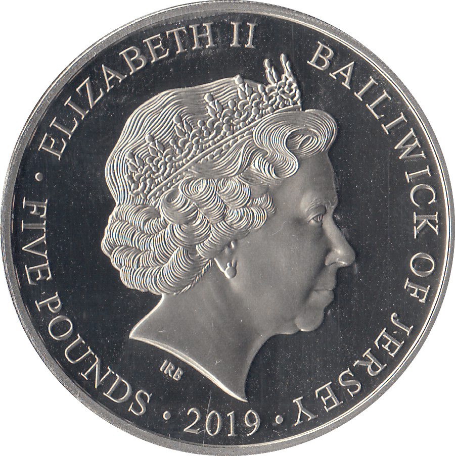 2019 £5 JERSEY 4:45 TROOPS SECURE MERVILLE - £5 Proof - Cambridgeshire Coins