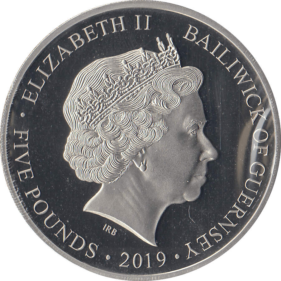 2019 £5 JERSEY 6:30 US TROOP LANDINGS - £5 Proof - Cambridgeshire Coins