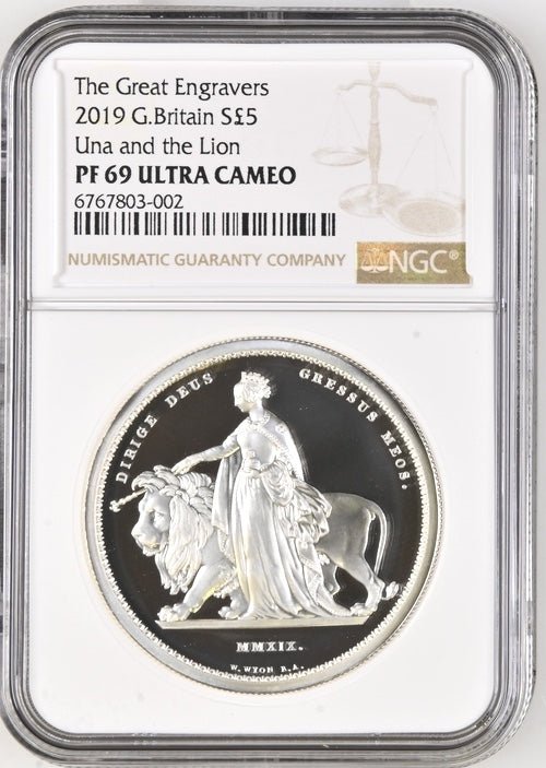 2019 £5 SILVER PROOF TWO OUNCE UNA AND THE LION ( NGC ) PF 69 ULTRA CAMEO - NGC SILVER COINS - Cambridgeshire Coins
