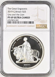 2019 £5 SILVER PROOF TWO OUNCE UNA AND THE LION ( NGC ) PF 69 ULTRA CAMEO - NGC SILVER COINS - Cambridgeshire Coins