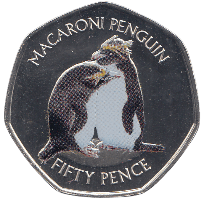 2019 50 PENCE MACARONI PENGUIN ANTARCTIC TERRITORY COLOURISED ( BU ) - WORLD COINS - Cambridgeshire Coins