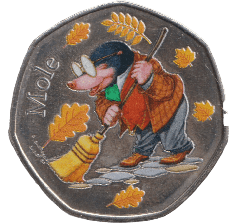 2019 50P SHAPED COIN WIND IN THE WILLOWS COLOURED - WORLD COINS - Cambridgeshire Coins