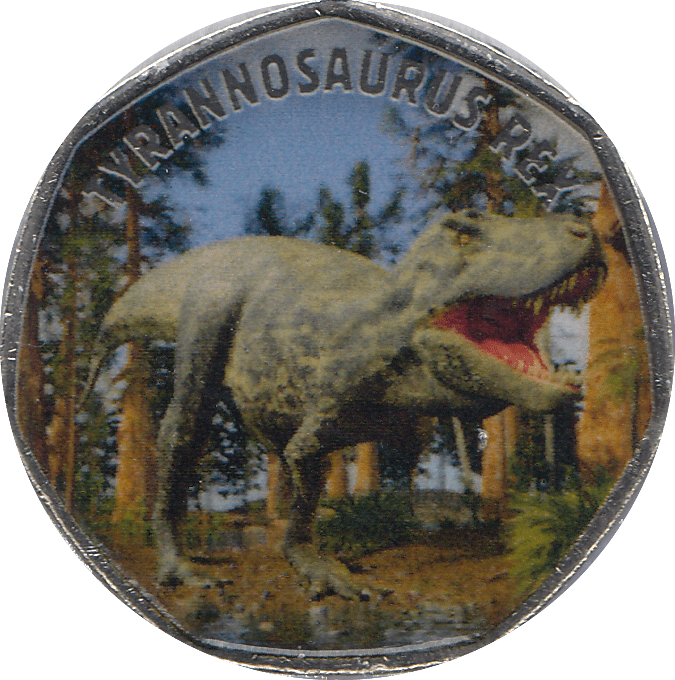 2019 50P SHAPED MEDALLION TYRANNOSAURUS REX - WORLD COINS - Cambridgeshire Coins