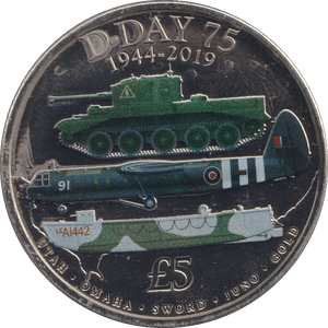 2019 75TH ANNIVERSARY OF D - DAY BAILIWICK OF GUERNSEY £5 BU - WORLD COINS - Cambridgeshire Coins