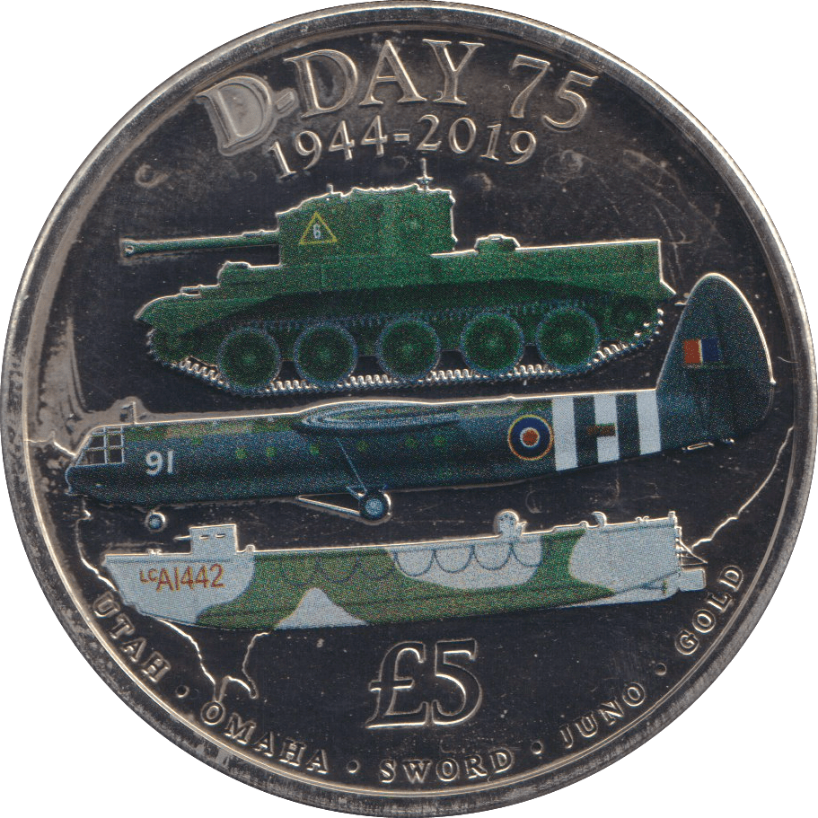 2019 75TH ANNIVERSARY OF D - DAY BAILIWICK OF GUERNSEY £5 BU - WORLD COINS - Cambridgeshire Coins