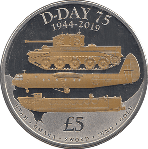 2019 FIVE POUNDS D - DAY 75TH ANNIVERSARY BAILIWICK OF GUERNSEY ( PROOF ) - WORLD COINS - Cambridgeshire Coins