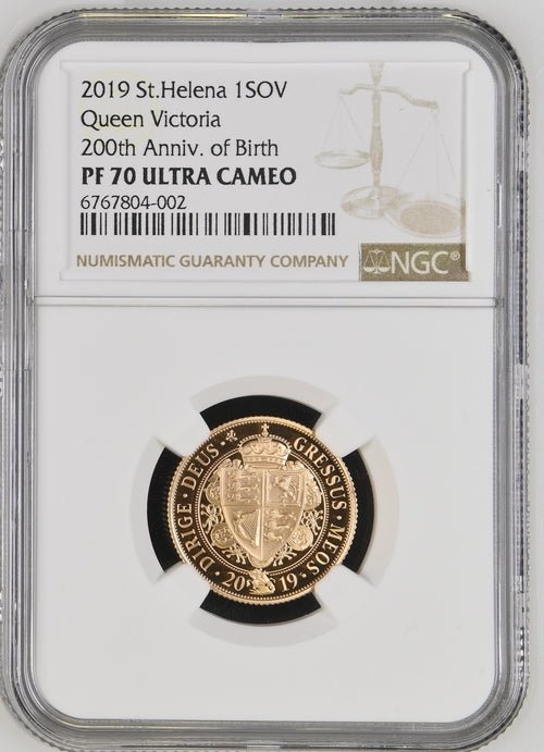 2019 GOLD 1 SOVEREIGN ST.HELENA QUEEN VICTORIA 200TH ANNIVERSARY OF BIRTH ( NGC ) PF 70 ULTRA CAMEO - NGC GOLD COINS - Cambridgeshire Coins