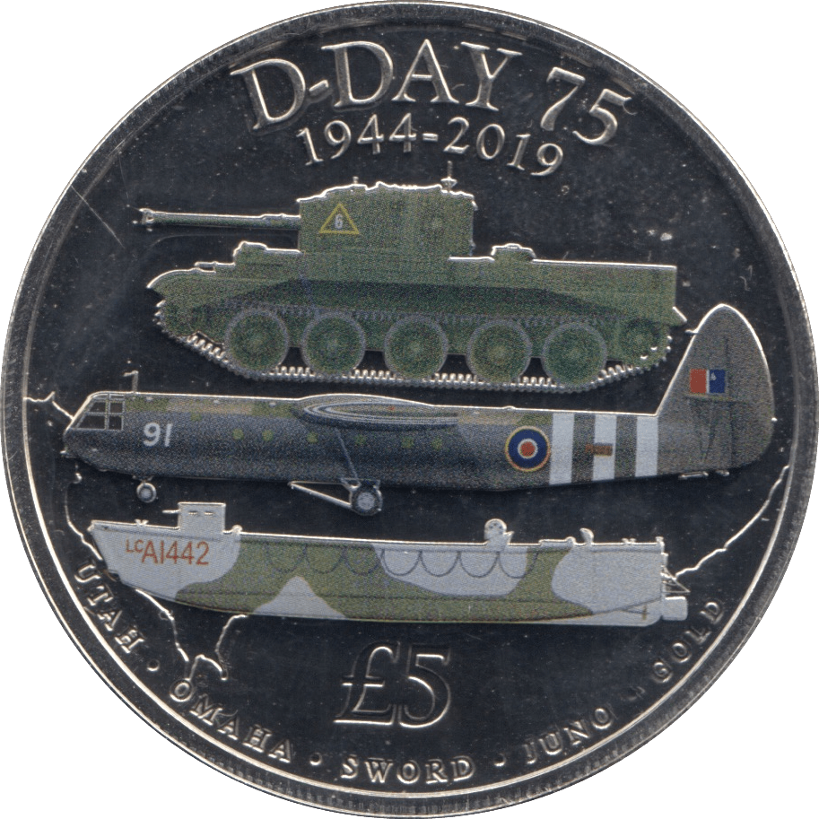 2019 GUERNSEY 75TH ANNIVERSARY D DAY FIVE POUND COIN ( BU ) - WORLD COINS - Cambridgeshire Coins