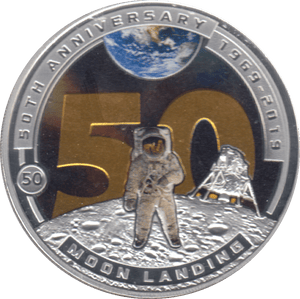 2019 MOON LANDING HALF DOLLAR 50TH ANNIVERSARY PROOF PLATED - WORLD COINS - Cambridgeshire Coins