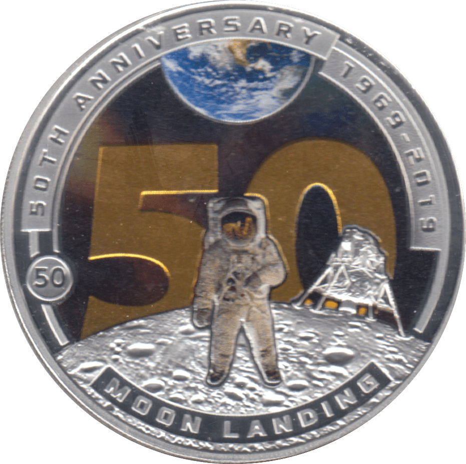 2019 MOON LANDING HALF DOLLAR 50TH ANNIVERSARY PROOF PLATED - WORLD COINS - Cambridgeshire Coins
