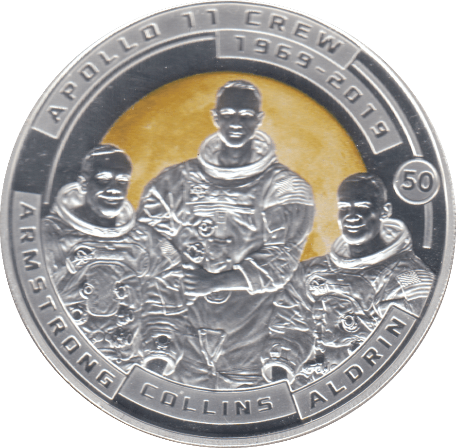 2019 MOON LANDING HALF DOLLAR APOLLO 11 CREW SILVER PROOF PLATED - WORLD COINS - Cambridgeshire Coins