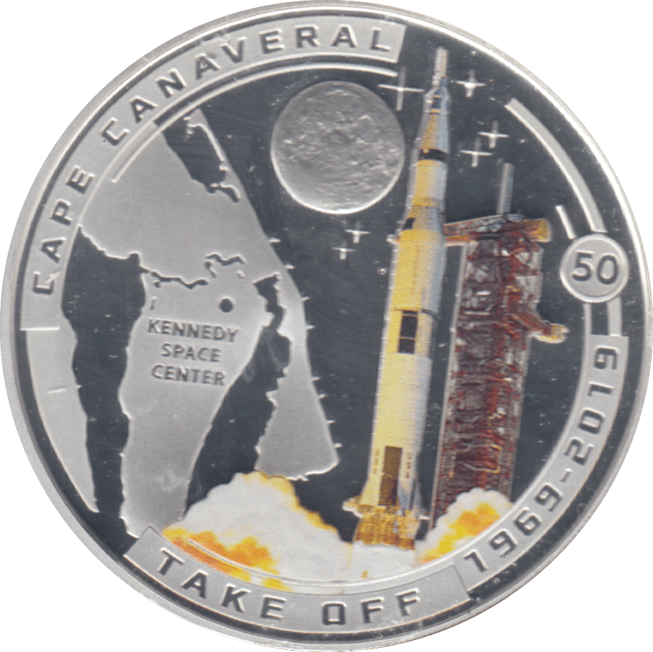 2019 MOON LANDING HALF DOLLAR CAPE CANAVERAL PROOF PLATED - WORLD COINS - Cambridgeshire Coins