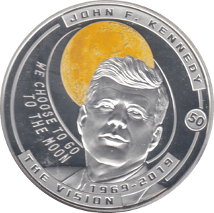 2019 MOON LANDING HALF DOLLAR JOHN F. KENNEDY SILVER PROOF PLATED - WORLD COINS - Cambridgeshire Coins