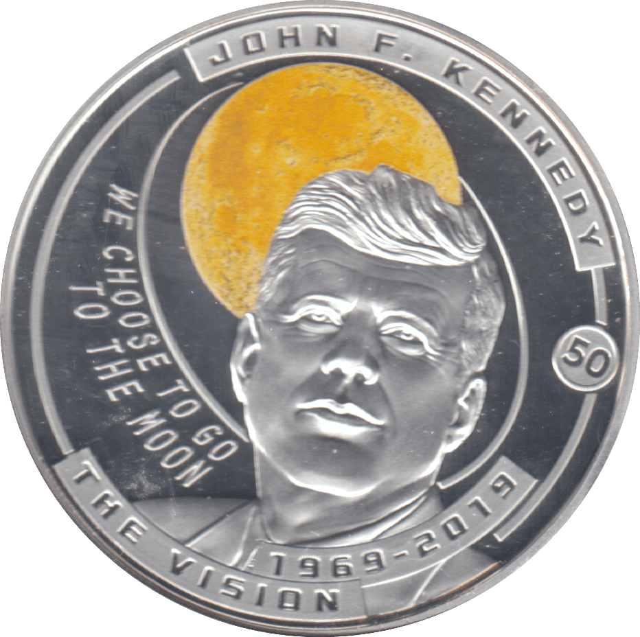2019 MOON LANDING HALF DOLLAR JOHN F. KENNEDY SILVER PROOF PLATED - WORLD COINS - Cambridgeshire Coins