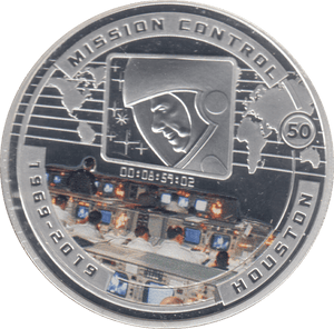 2019 MOON LANDING HALF DOLLAR MISSION CONTROL SILVER PROOF PLATED - WORLD COINS - Cambridgeshire Coins